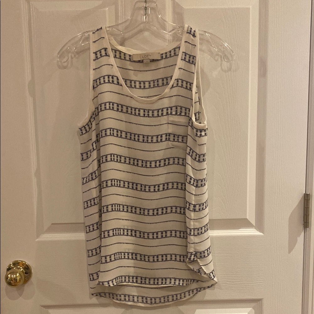 LOFT Cream Tank Top with Geometric Patterns